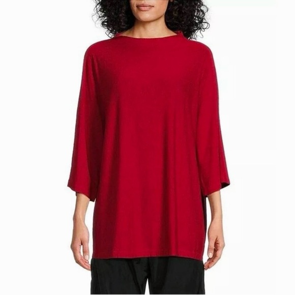 Bryn Walker Size XL Gala Red Adria Flare Sleeve Boat Neck French Terry Tunic Top - Picture 1 of 8